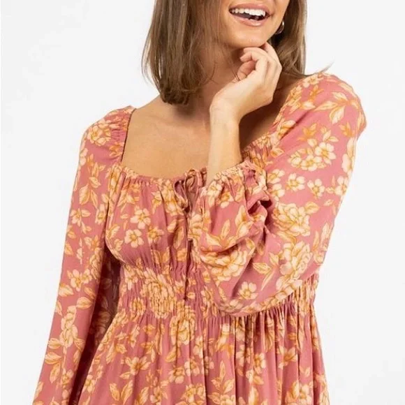 PAPER HEART Caitlyn Pink Floral Long Sleeve Midi Dress NWT - Picture 13 of 16
